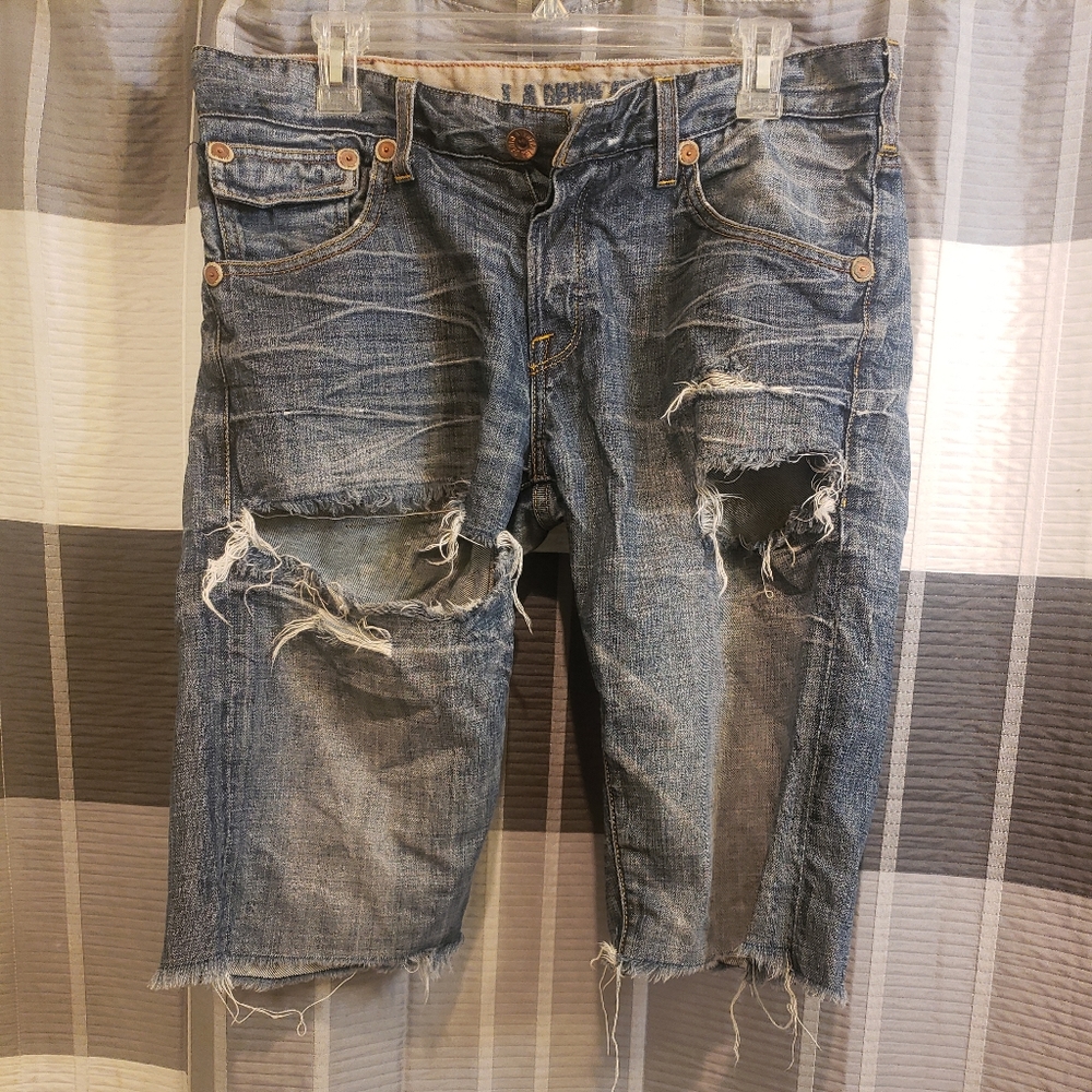 Destroyed denim shorts.